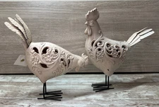 2 Chicken Set 8" x 10" Home Decor Faux Wood with Floral Cutouts -Deck Garden