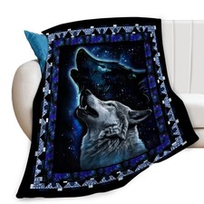 Wolf Print Throw Blanket Lightweight Soft Cozy Fleece Flannel 40x50 Inch