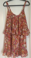 Oscar De La Renta Pink Label Floral Mini Ruffled Dress Size L Coquette Sheer