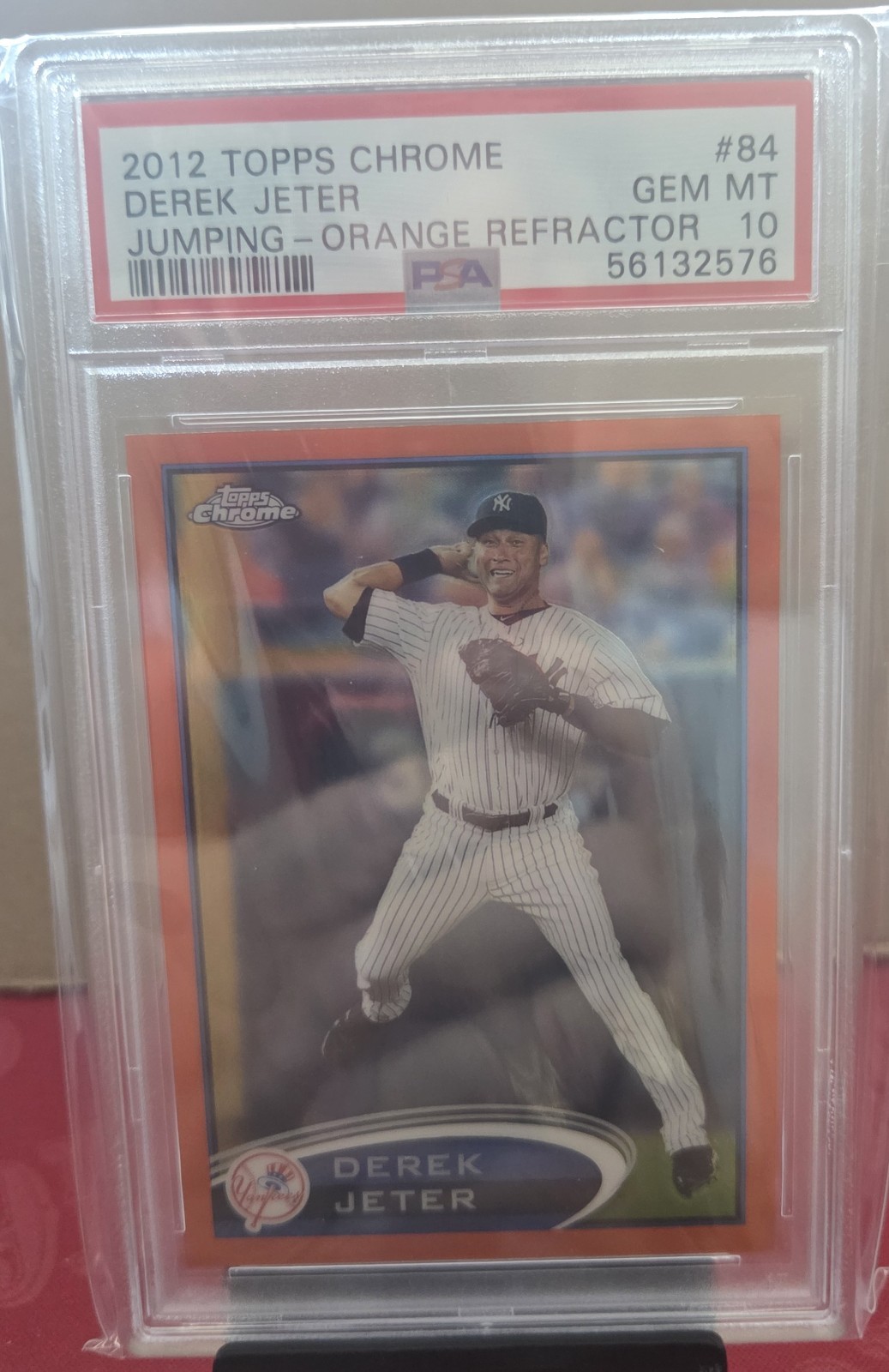 2012 TOPPS CHROME JUMPING ORANGE REFRACTOR #84 DEREK JETER PSA 10 GEM MINT (HOF)