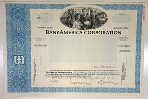 BankAmerica Corp., 1988. Specimen Stock Cert., XF-AU, S-C USBNC.