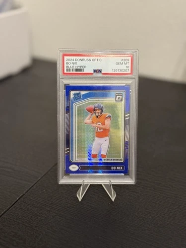 2024 Panini Donruss Optic - Rated Rookie Bo Nix #209 Blue Hyper Prizm RC PSA 10