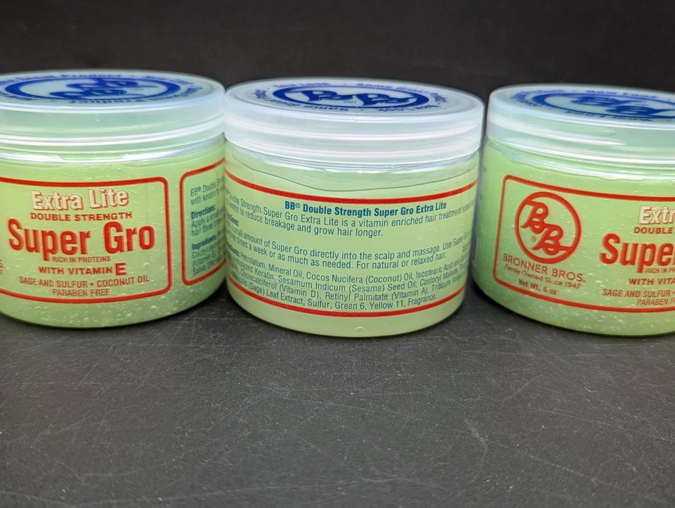Lote de 3 Bronner Brothers Extra Lite Doble Fuerza Super Gro Vitamina E, 6 Oz Foto 2 de 3
