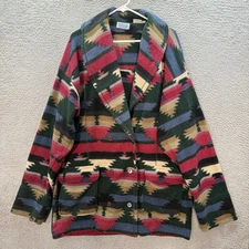 Vintage QPS Jacket Womens Large Multicolor Fleece Aztec Geometric Southwestern