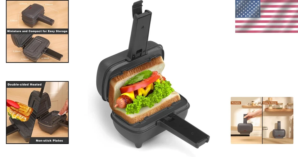 Quesera portátil a la parrilla - Mini prensa de sándwiches de 500 W con platos de fácil limpieza Foto 2 de 4