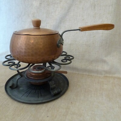 VINTAGE COPPER STOCKLI NETSTAL SWITZERLAND FONDUE POT WITH WARMER