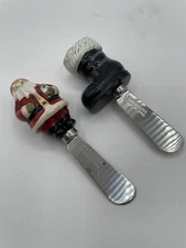 Christmas Cheese Knives/Spreaders 2-Piece Set Santa Stocking 4.5" Stainless