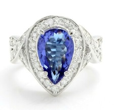 4.85 Carat Natural Blue Tanzanite and Diamonds in 14K Solid White Gold Ring