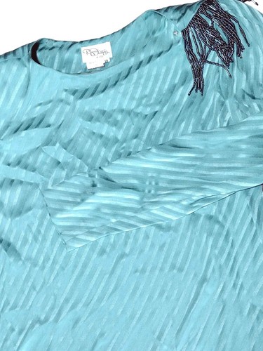 Vestido Formal Norma Walters Vintage Seda Con Detalles de Cuentas Verde Esmeralda Talla 10 - Imagen 3 de 7