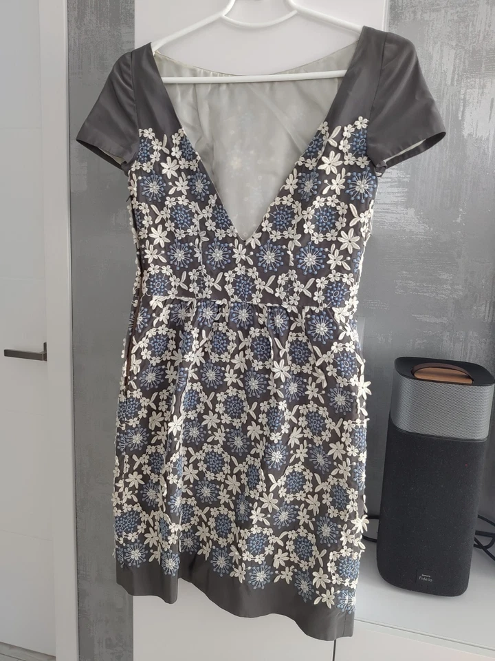 Mini Vestido Blusa Prada Italia Floral Gris Azul Blanco Seda Algodón Talla 38 XS Foto 2 de 4