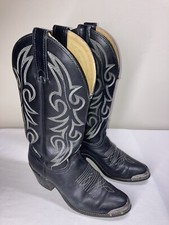 Vintage Texas Brand Cowboy Boots Silver Tip Black Leather Women s 5-1/2 M