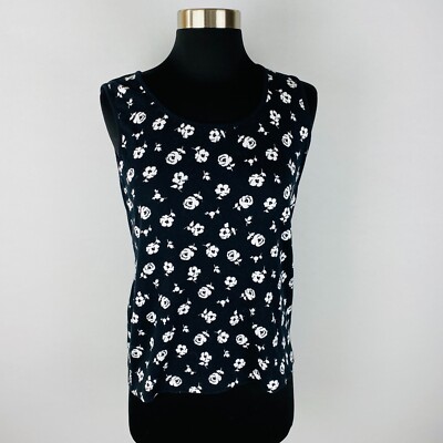 White Stag Womens Medium M 8 - 10 Black Sleeveless Cotton White Floral Top