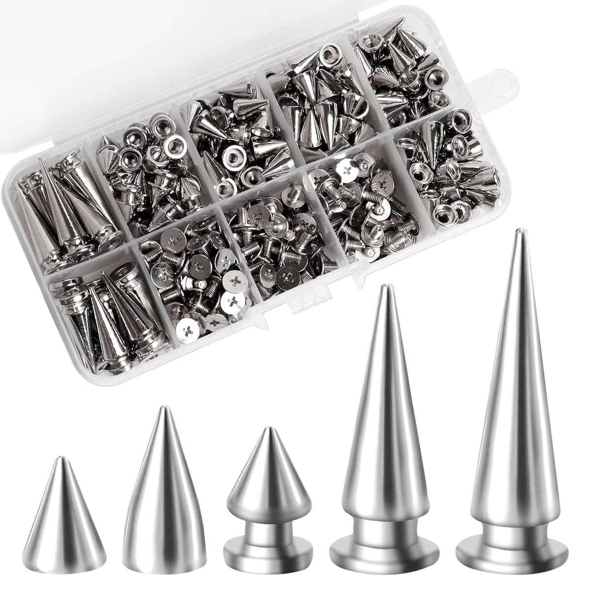 200 Sets Cone Spikes and Studs Silver Screwback Studs Rivets Metal
