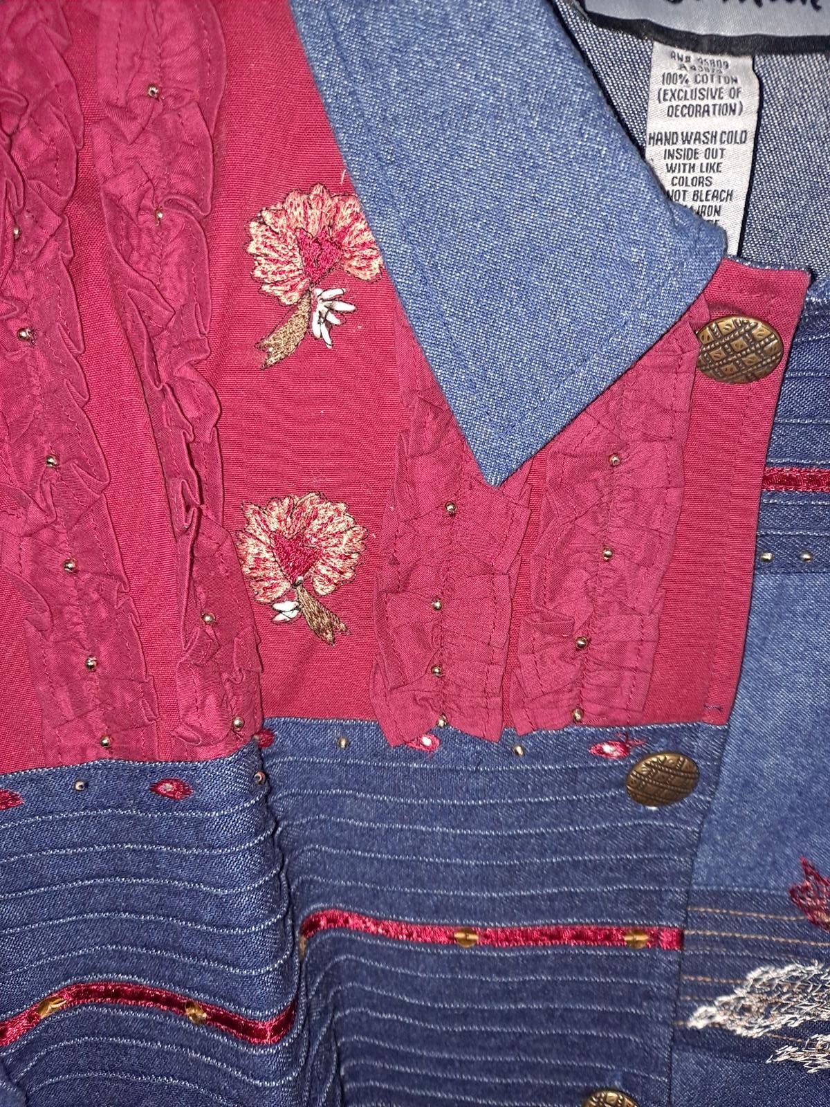 Indigo Moon Bleu and Red Patchwork Button Up  100… - image 5
