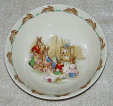 Royal Doulton BUNNYKINS Albion Shape Porcelain COUPE CEREAL BOWL "TV Time"