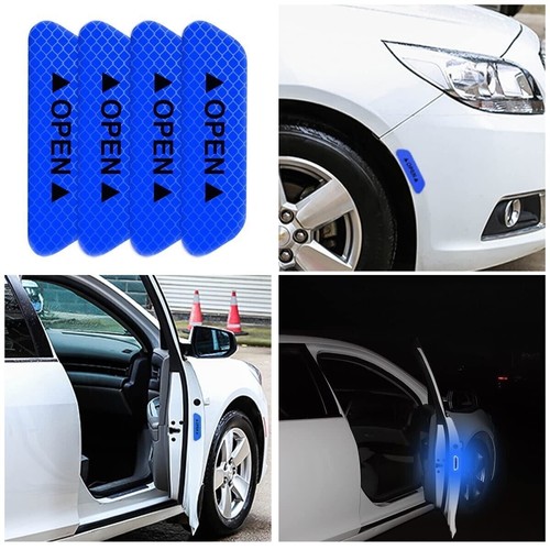 4PCS Blue Car Door Open Warning Reflective Stickers Night Safety Luminous Decals - Picture 2 of 10