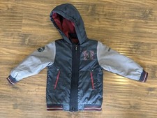 EUC Size 7 London Fog Boy Blue Lines Rain Hooded Jacket