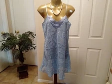 Womans Vintage Full Slip Dress Chemise European OL Miss Lingerie Blue Sheer M-L