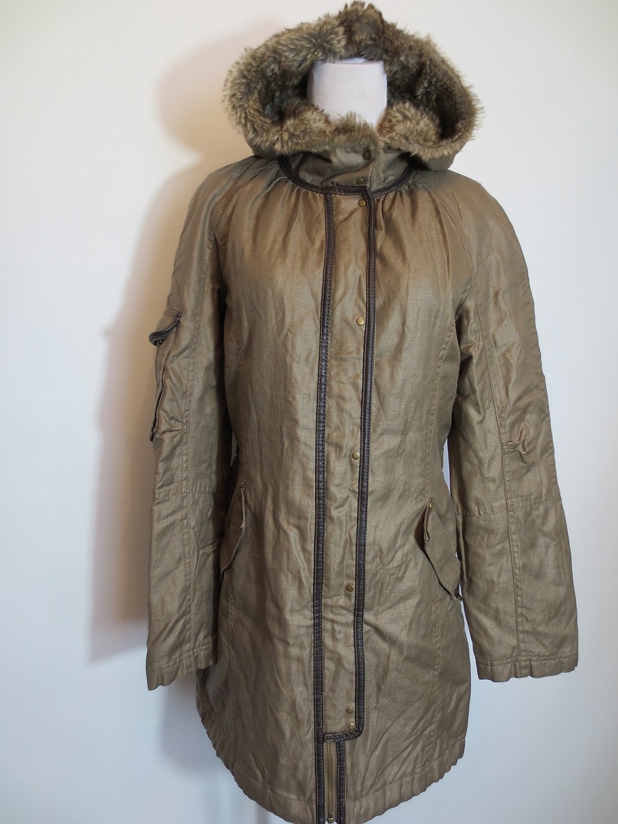 Übergangsmantel Mantel Parka PROMOD Steppmantel Kapuze S 36 mocca