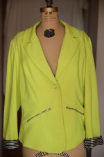City Chic Classy Women Medium Lime/yellow One Button Jacket W/striped B&w Lining