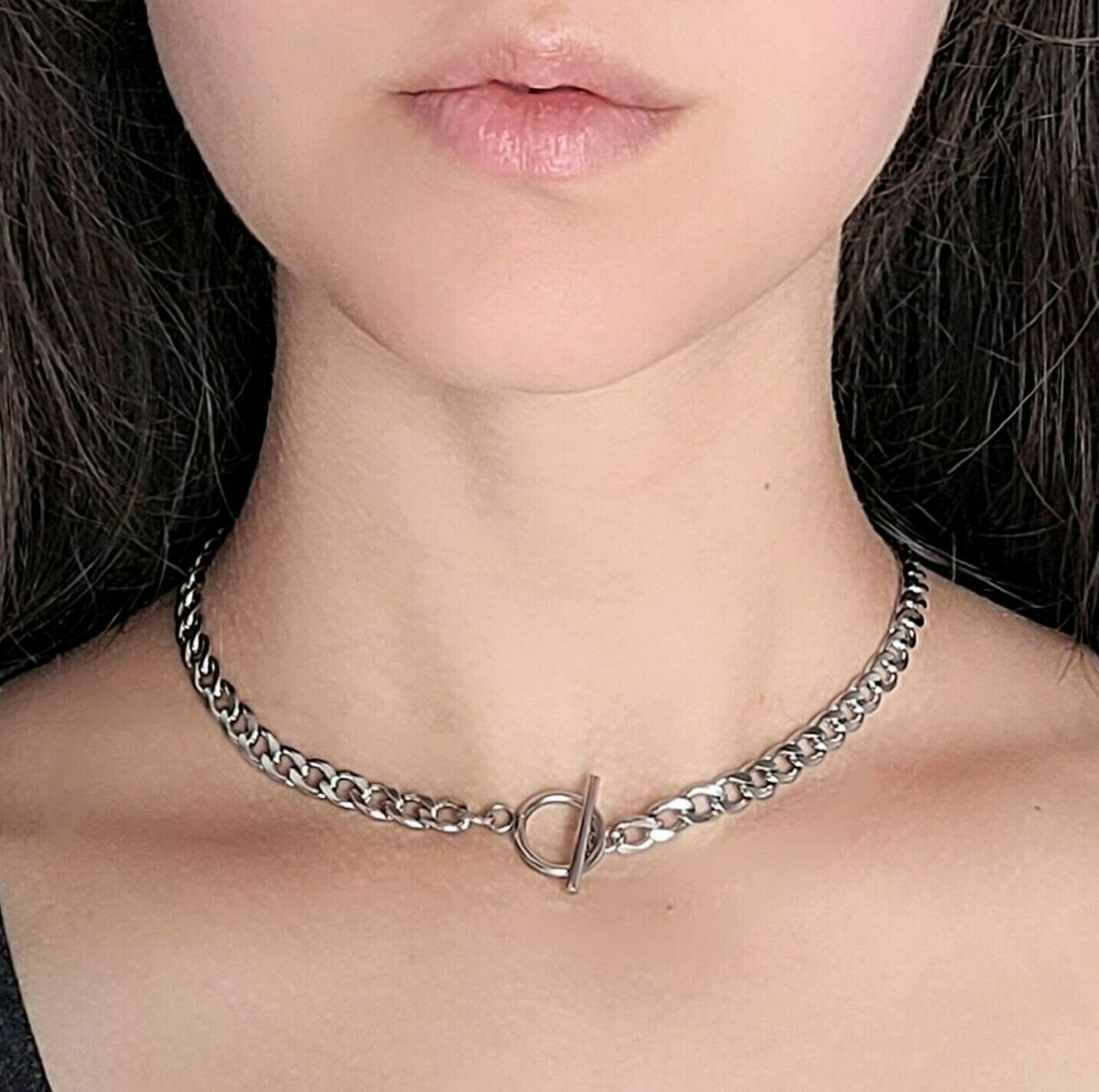 ripp monster 正解のないsilver chain choker Cuban Link Chain Choker Chunky Curb Silver Stainless Steel Goth