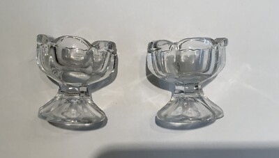 Pair Of Heavy, Clear Glass Tulip-Shaped Footed Open Salt Dip, Salt Cellar