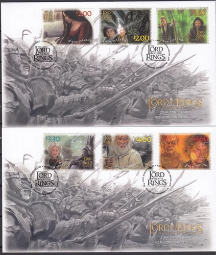 NEW ZEALAND 2023 Lord of the Rings: King 20th, Set of 6 on 2 FDC’s