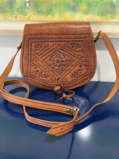 Tooled Leather Purse Brown Saddle Bag Stitched Floral Handbag Vtg 70s 80s Womens