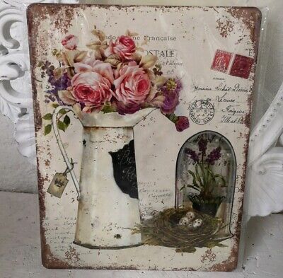 Metal plaque wall picture roses shabby retro vintage 30x30cm