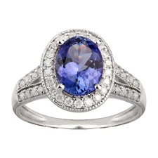 14K White Gold 2.51 carat TW Genuine Tanzanite and Diamond Halo Ring