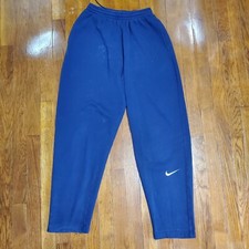 Vintage 90s Nike Swoosh Sweatpants Mens M Navy Blue Embroidered Tapered Elastic