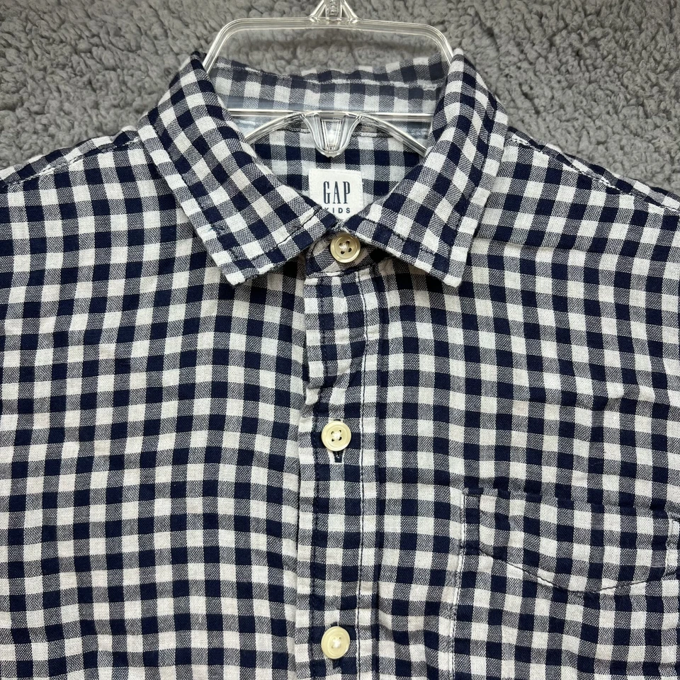 GAP Kids Boys Plaid Blue White Long Sleeve Button Down Shirt Size M (8) - Image 2 of 4