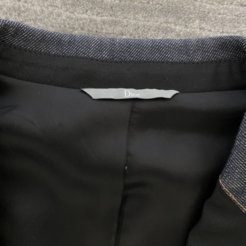 Traje DIOR Lana Negro M Tejido Azul Denim Cuello y Cintura Talla 52 IT / 42R EE. UU. Foto 2 de 4