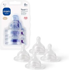 MAM Slow Flow Teats Size 1 - Fits all MAM Baby Bottles (Newborn) Pack of 4