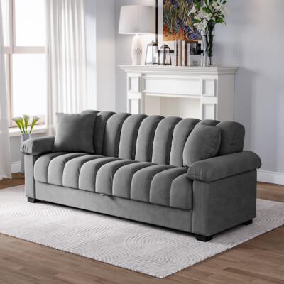 Seater Sofa Bed Velvet Sofabed Couch Settee Scallop Recliner
