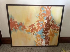 Vintage MCM Abstract Mid Century Modern Art Canvas Painting 31 X 37 SIGNED! Read
