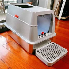65L Big Enclosed Stainless Steel Litter Box Metal Litter Tray Never Absorbs Odor