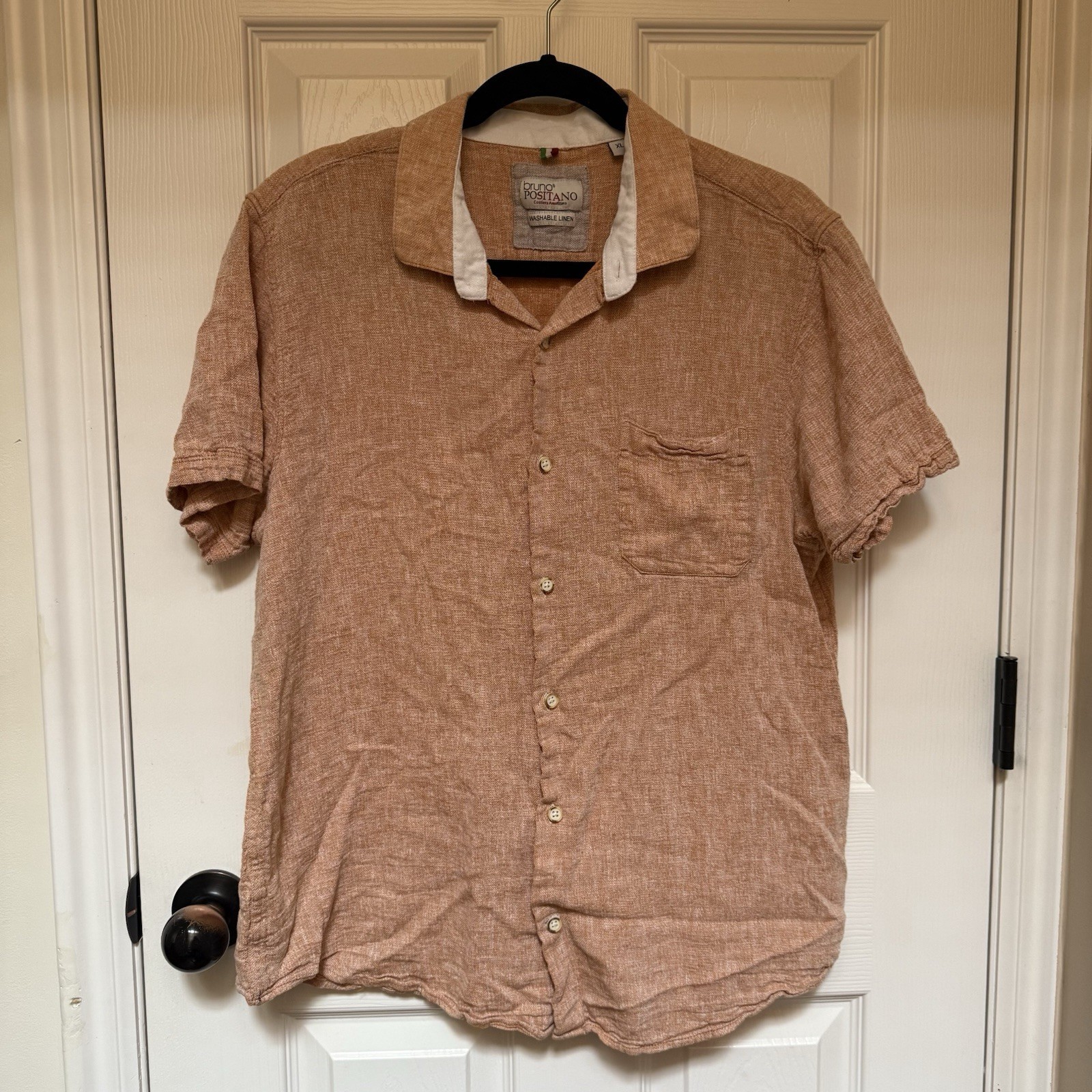 Bruno Positano Button Up Linen Shirt Men’s Size Xl Orange Short Sleeve Washable