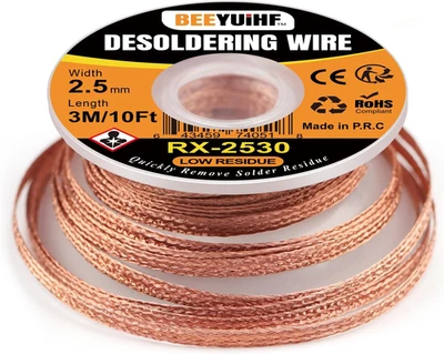 BEEYUIHF Desoldering Wick Braid 3M/10Ft 2.5Mm, Solder Wick Braid with Flux, No-Clean