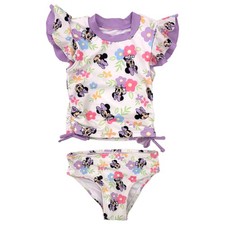 Infant Girls Minnie Mouse Flowers Purple Ruffle 2pc Tankini Swimsuit 18 Mo