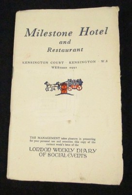 5 Star Milestone Hotel London Weekly Diary of Social Events, June 1954
