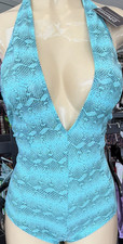 D  Perrotti Women  s Blue Snakeskin Print Halter Backless One-Piece One Size