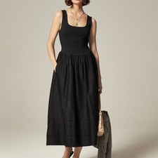 NWT J. Crew Women's XS Black Drop-Waist Mixy Dress Knee Length Sleeveless