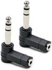 3.5mm 1/8" Stereo Female to 6.35mm 1/4" Male 90  Angle Audio Adapter Black