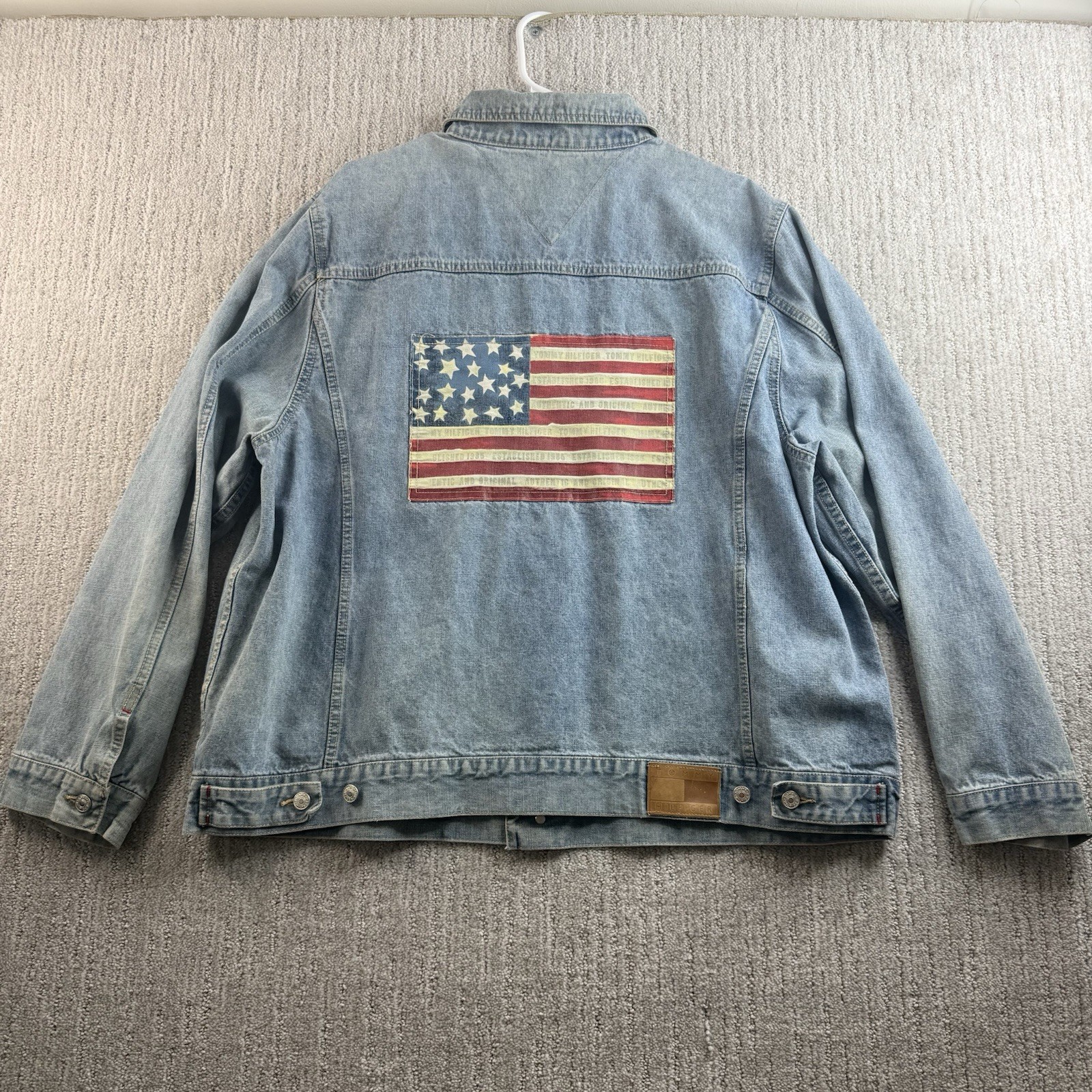Vintage Tommy Hilfiger Denim Jacket Women’s 3X USA Flag Blue