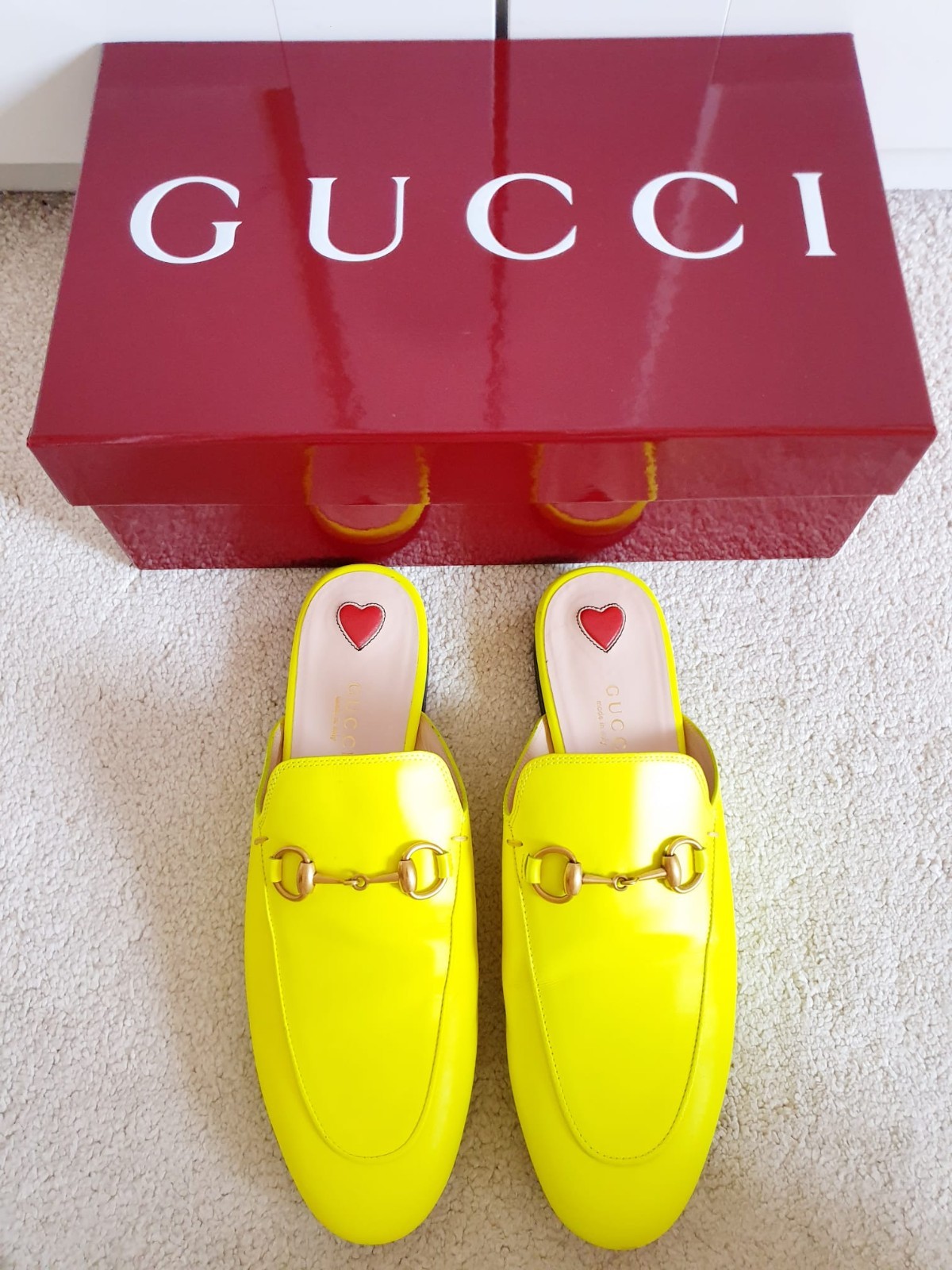 Gucci Princetown Women's Leather Neon Slippers Mules UK 4 US 7 EU 37