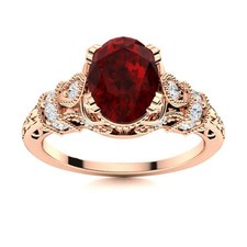 Oval Natural Garnet 925 Silver Solitaire with Accents Ring Jewelry