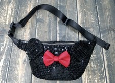DISNEY Loungefly Fanny Pack BOW Minnie Mouse Bow NOIR paillettes noir sac ceinture