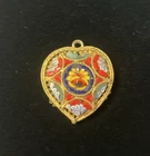 Vintage Micro Mosaic Pendant Costume Jewelry Charm Floral Heart Shaped Gold Tone