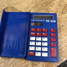Vintage Texas Instruments TI-108 School Solar Calculator Blue Basic Math w Cover